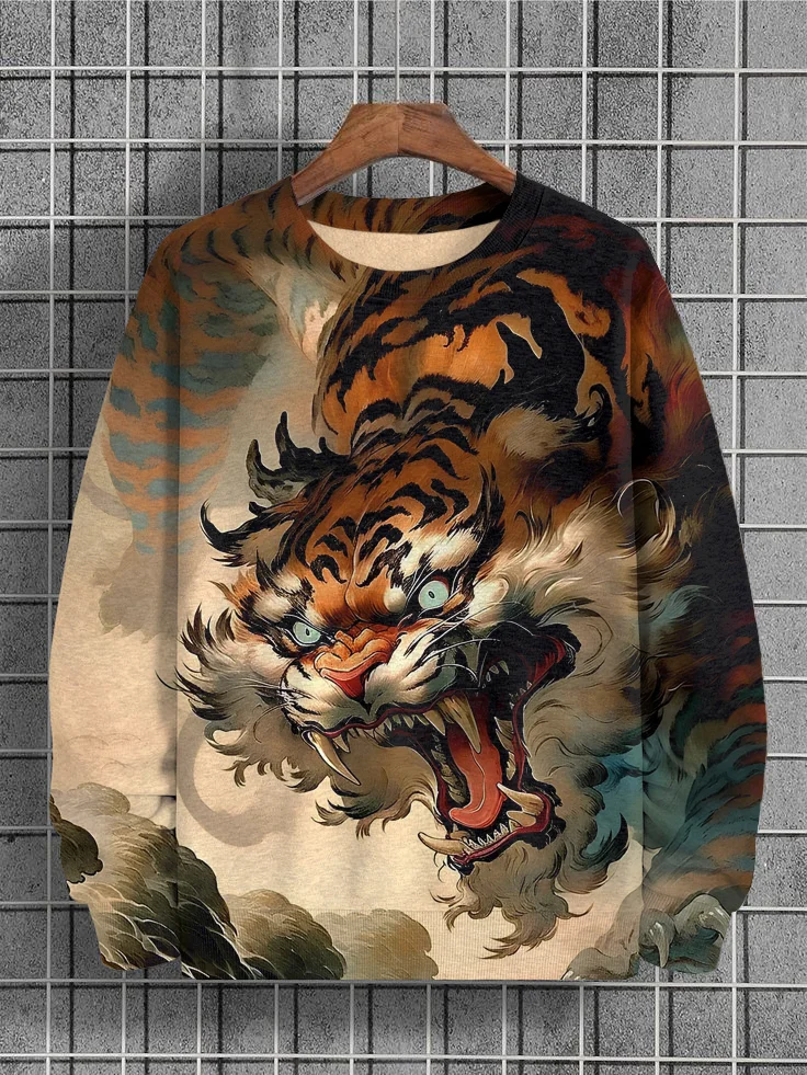 Men's Japanese Art Tiger Print Casual Sweatshirt