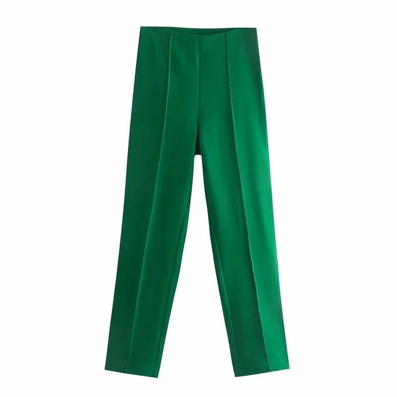 SLMD Vintage Elegant Green Pant Suits Women 2021 Fashion Pockets Buttons Notched Blazers Side Zipper Pants Suits