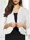 Chic Solid Color Open Front Cardigan with Flirty Ruffle Trim - Lightweight 3/4 Sleeve for Women - Perfect Casual Wear, Spring to Fall Fashion