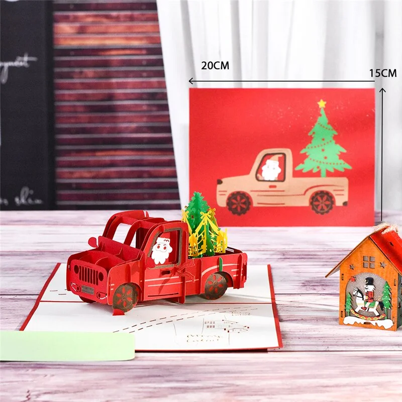 10 Pack Happy Holiday 3d Christmas Cards Pop-up Pickup Truck New Year Cards Merry Xmas Greeting Cards Wholesale Supplier