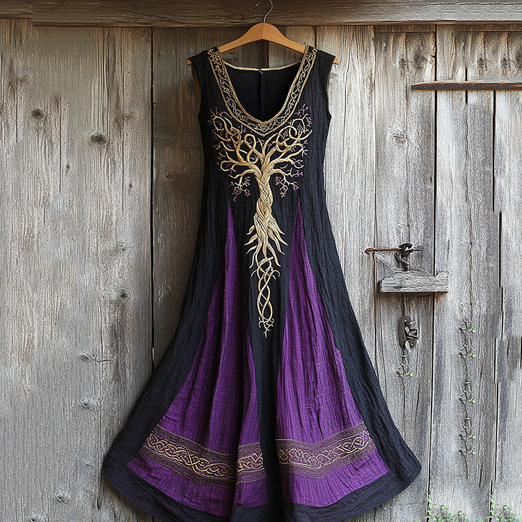 Vintage Viking Tree Of Life Celtic Contrasting Colors Cozy Tank Dress