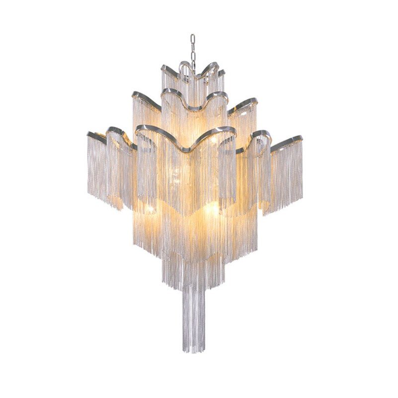 Modern Luxury Silver Gold Aluminium chain fringed Pendant Lamp Luxury Stair Pendant Hanging Light for Home Hotel Decoration