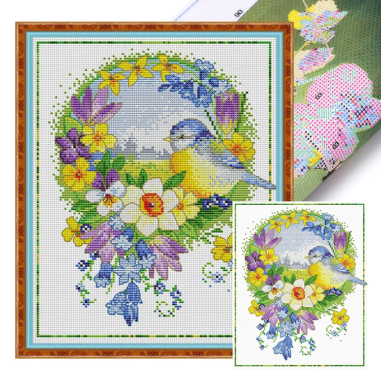 Spring Brand - Flowers And Birds 11CT Stamped Cross Stitch 35*40CM