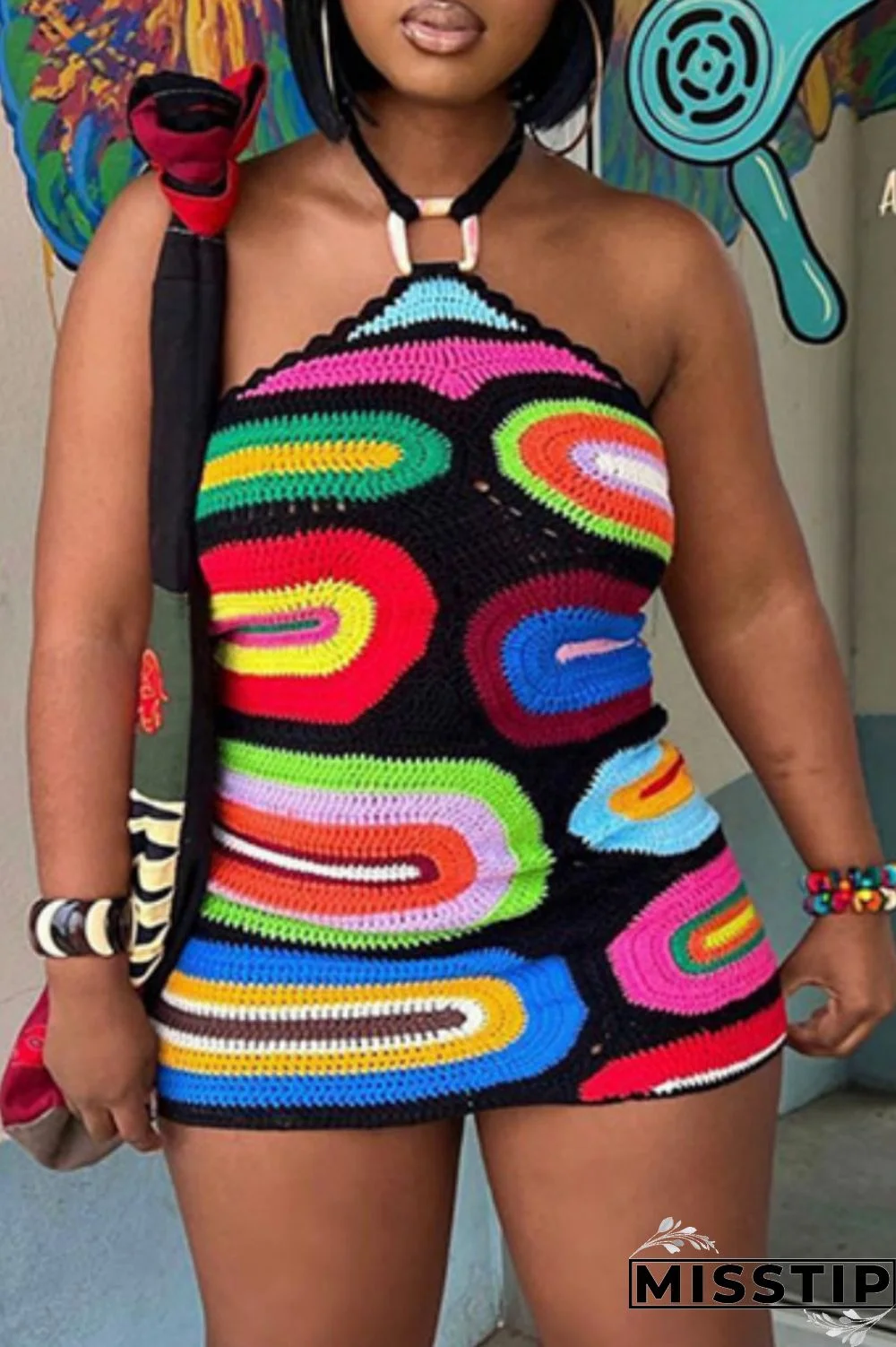 Black Sexy Patchwork Backless Halter Sleeveless Dress Dresses