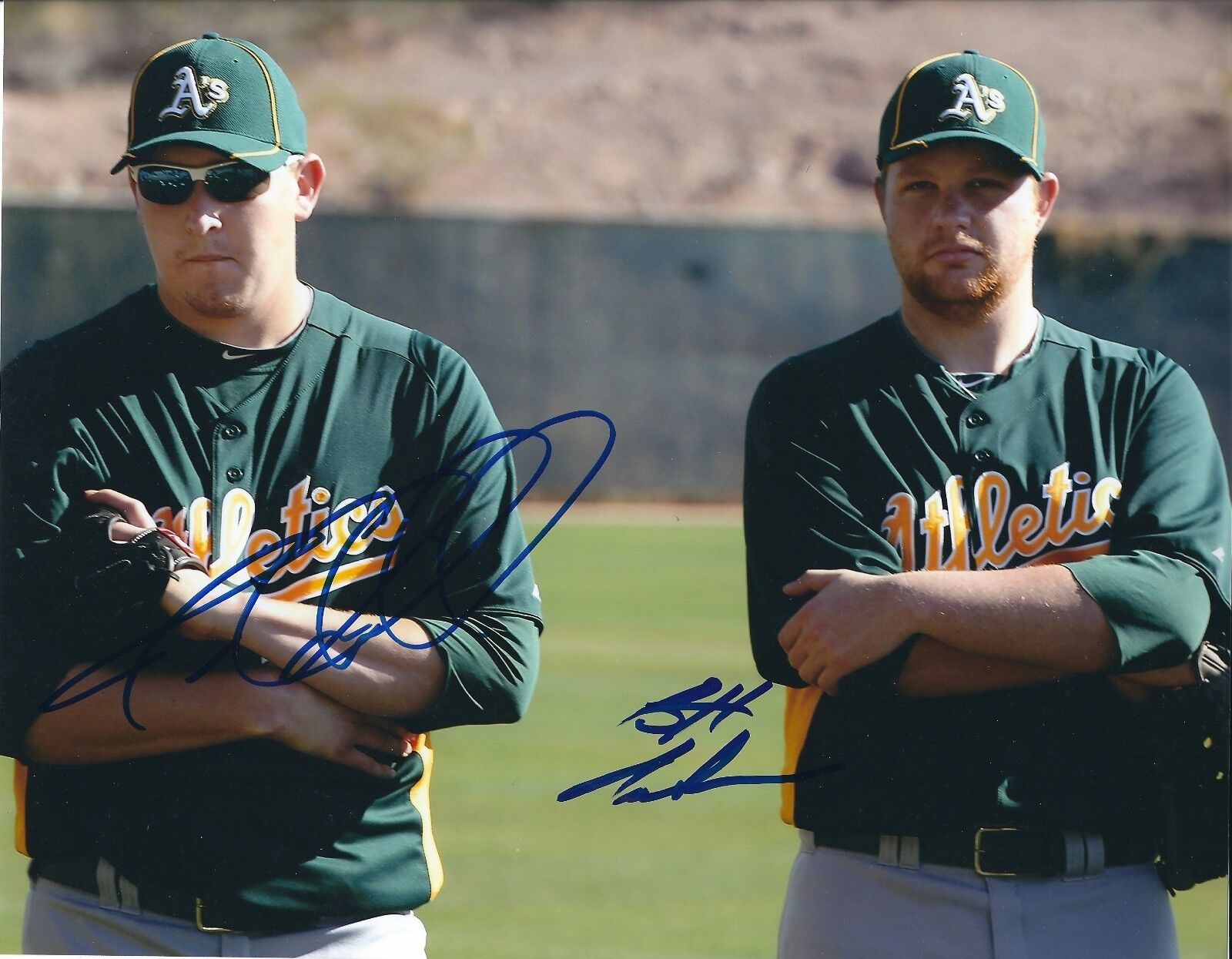 Signed 8x10 TREVOR CAHILL & BRETT ANDERSON Oakland A's Photo Poster painting- COA