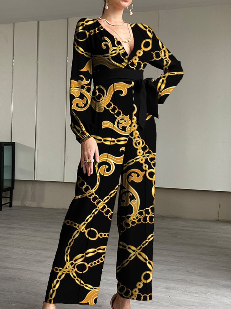 Women's Fashion Simple Metal Chain Print Jumpsuit