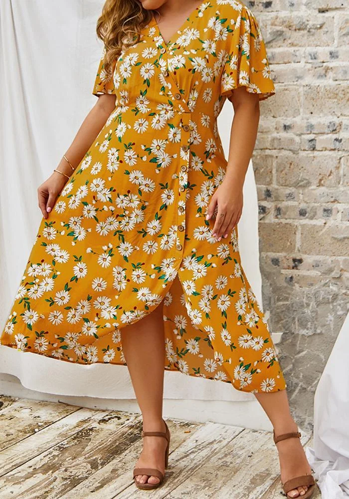 Sweet Honey Floral V-Neck Irregular Maxi Dress August Lemonade August Lemonade