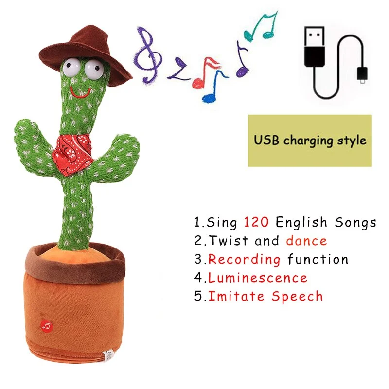 Bluetooth Dancing Cactus Talking Toy Electronic Plush Toys Sing Record Lighten Battery USB Charging Early Education Funny Gift