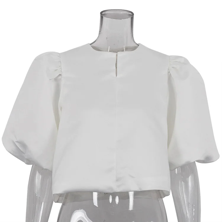 Churchf Churchf Spring / Summer 2024 Fashion Satin Bubble Sleeve Short Jacket Loose White Shirt