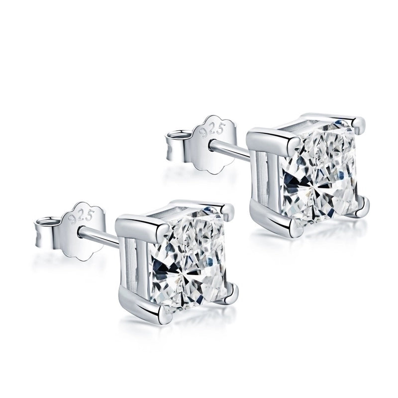 1 Pair 925 Sterling Silver Zircon Geometric Square Water Droplets Ear Studs