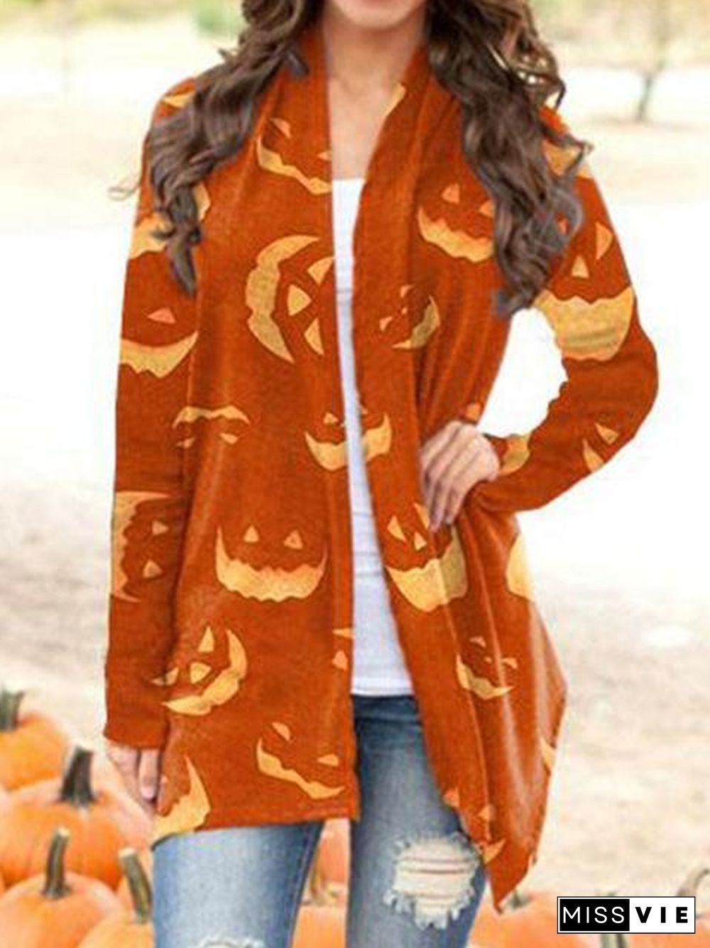 Halloween Pumpkin Face Print Cardigan