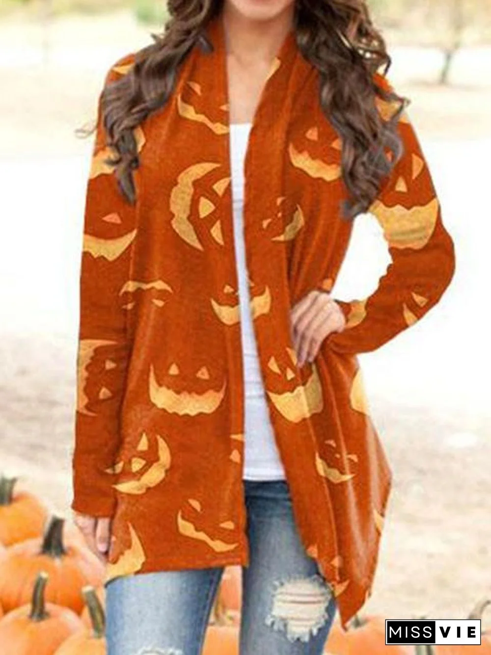 Halloween Pumpkin Face Print Cardigan