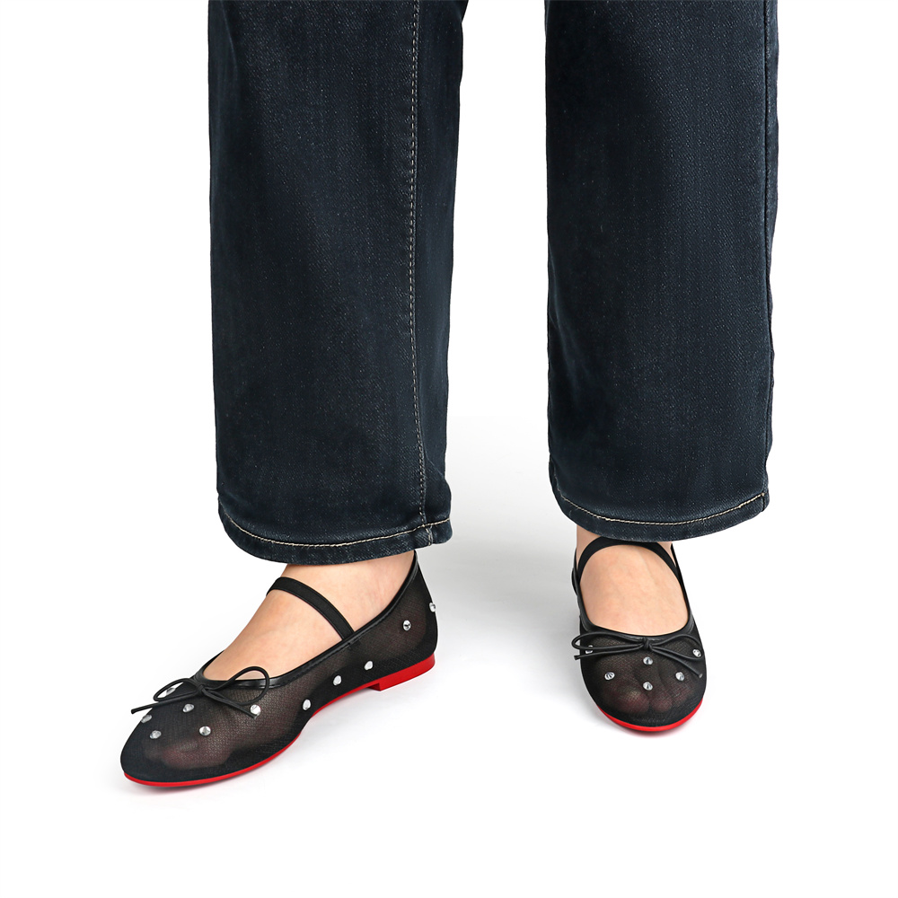 Women's Flats Pointed Toe Mamastrapitina Chunky Heels Red Bottom Hot Chickita Daily Mesh Pumps for Women-MERUMOTE