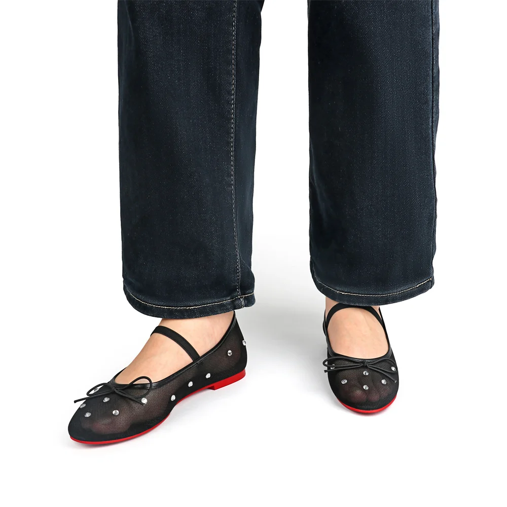 Women's Flats Pointed Toe Mamastrapitina Chunky Heels Red Bottom Hot Chickita Daily Mesh Pumps for Women-MERUMOTE