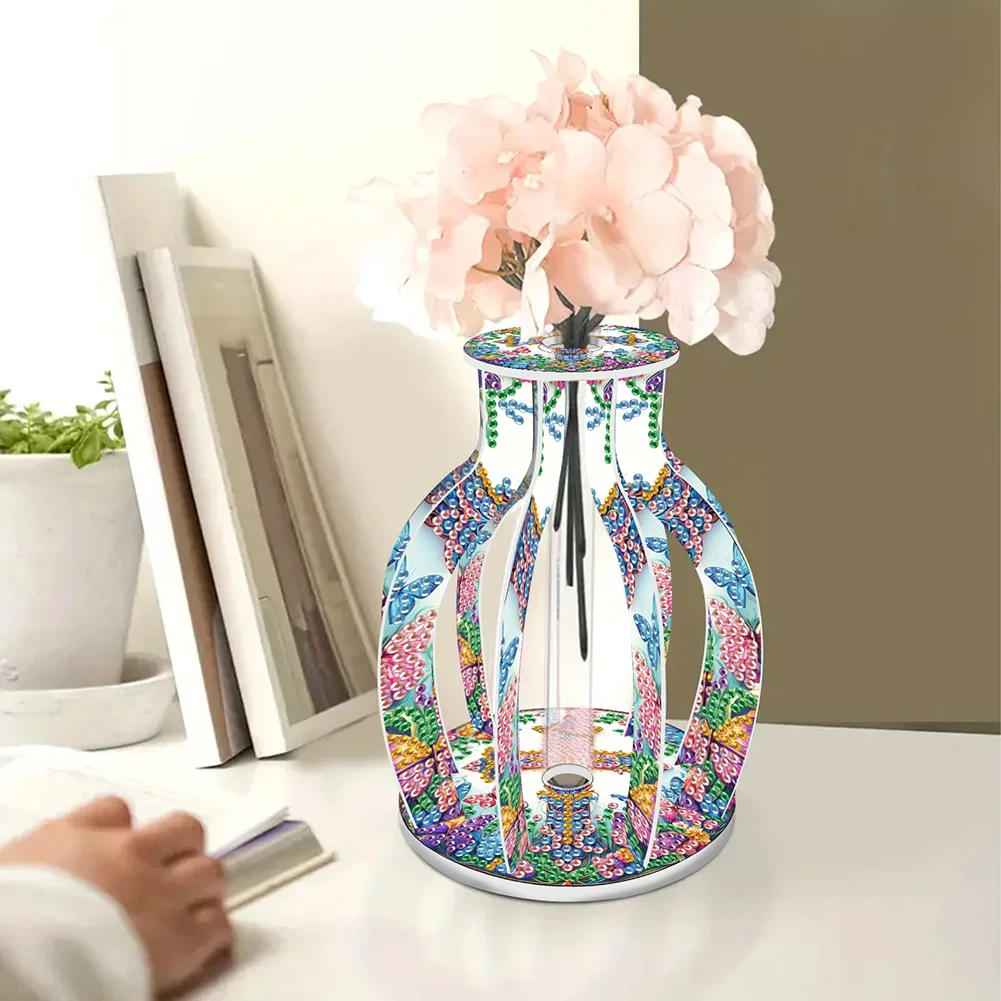 Acrylic Wood Cross 5D DIY Diamond Painting Flower Vase for Home Office Decor