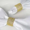 10 Pack | Gold Diamond Rhinestone Napkin Rings, Chair Sash Velcro Brooch Buckle