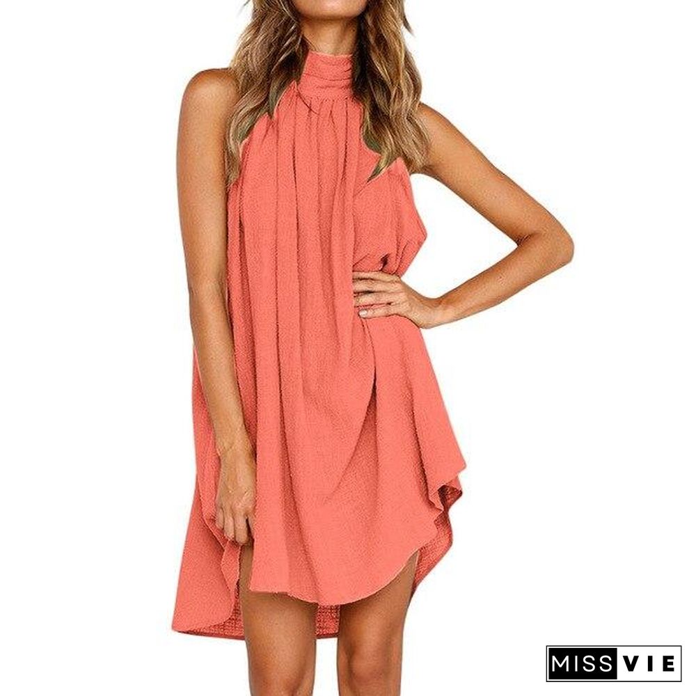 Summer Women Halter Sleeveless Sexy Fashion Dress Holiday Ladies Irregular Party Mini Dress