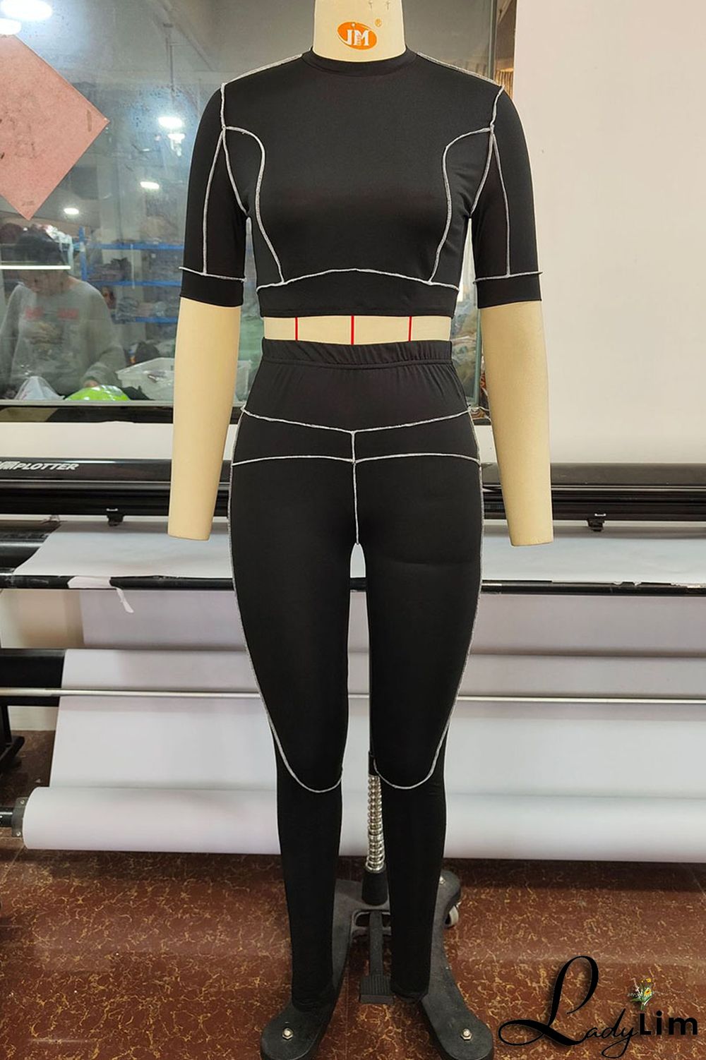 Black Sexy Sportswear Solid Split Joint Backless O Neck Short Sleeve Two Pieces