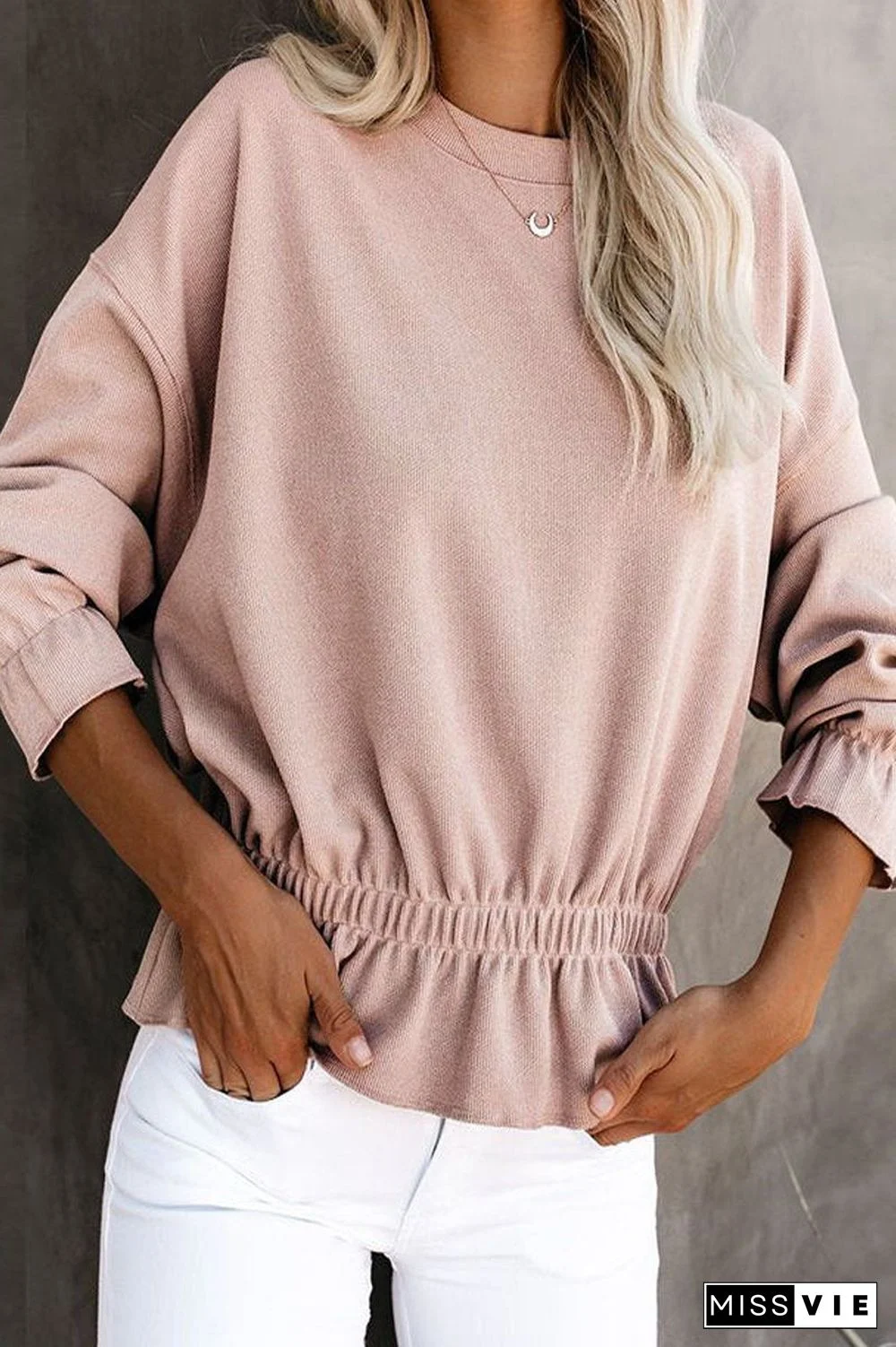 Round Neck Casual Elastic Waist Top