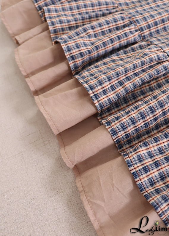 Beautiful Red Plaid Peter Pan Collar Ruffled Cotton Dresses Spring