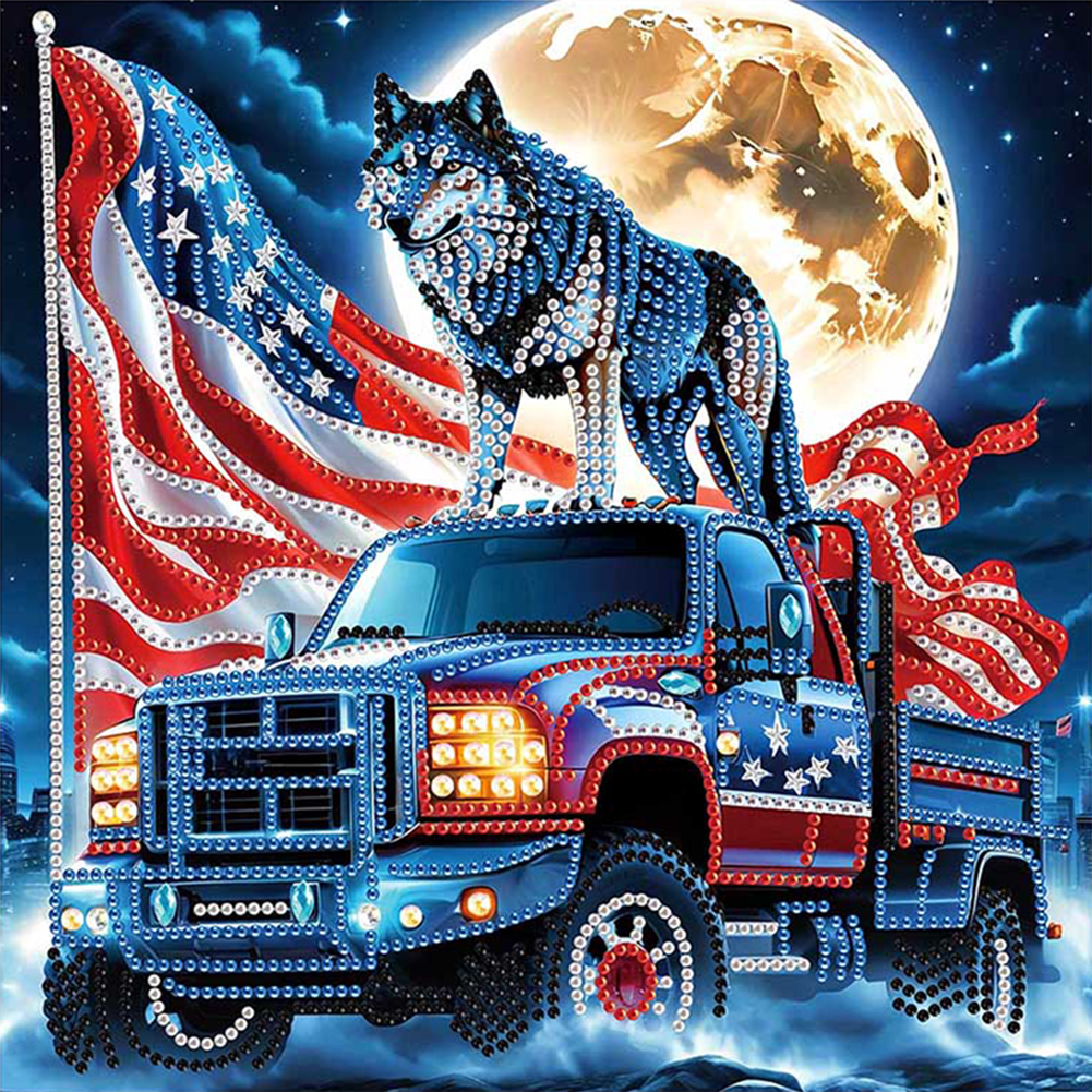 Independence Day Wolf 30*30cm(canvas) special shaped drill diamond painting