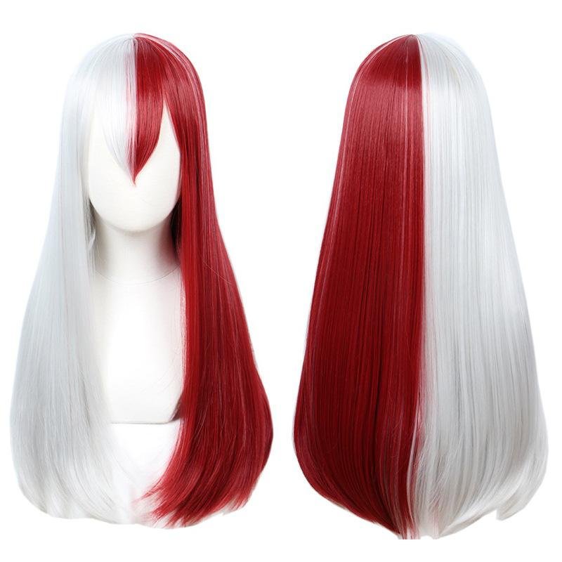 My Hero Academia Cosplay Wig Long Straight Anime Women Red White Synthetic Halloween Hair Wig