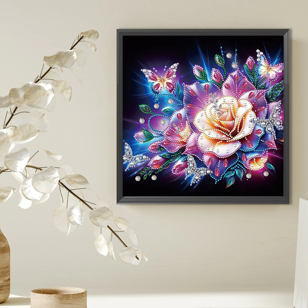 Diamond Painting - Partial Special Shaped Drill - Rose Butterfly(Canvas|30*30cm)