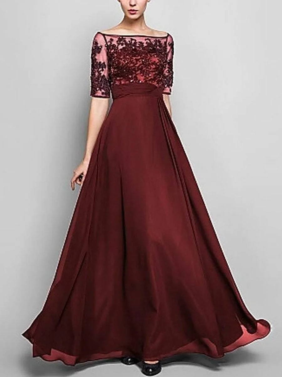 Elegant Solid High Waist Chiffon Evening Dress