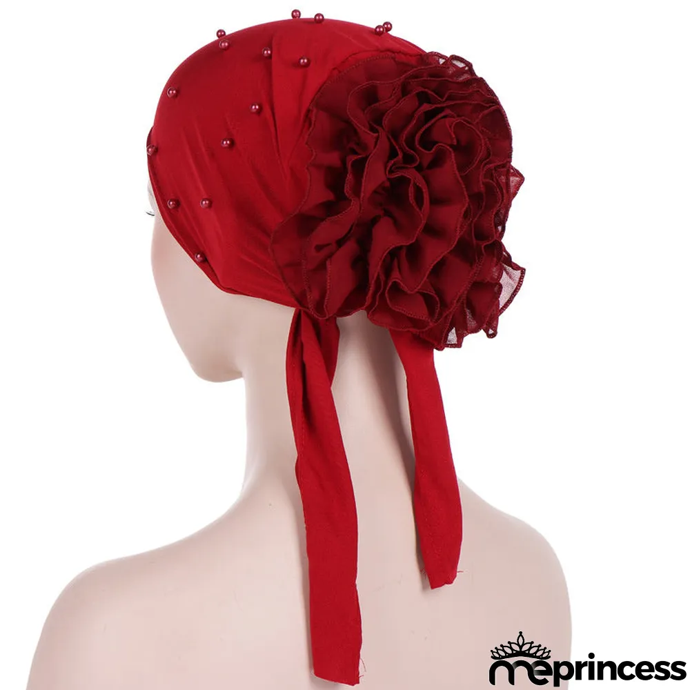 Women's Beads Flowers Muslim Turban Hat Cap