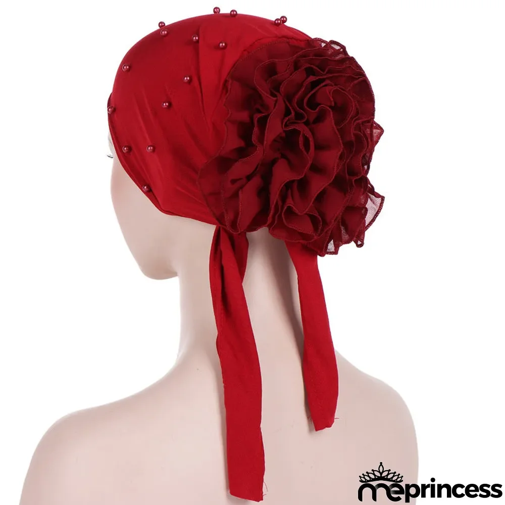 Women's Beads Flowers Muslim Turban Hat Cap