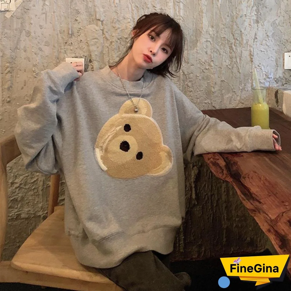 Round Neck Long Sleeve Print Sweatshirt Korean Fashion Loose Harajuku Sweetheart Hoodie Clothes For Women Fall Kawaii Tops