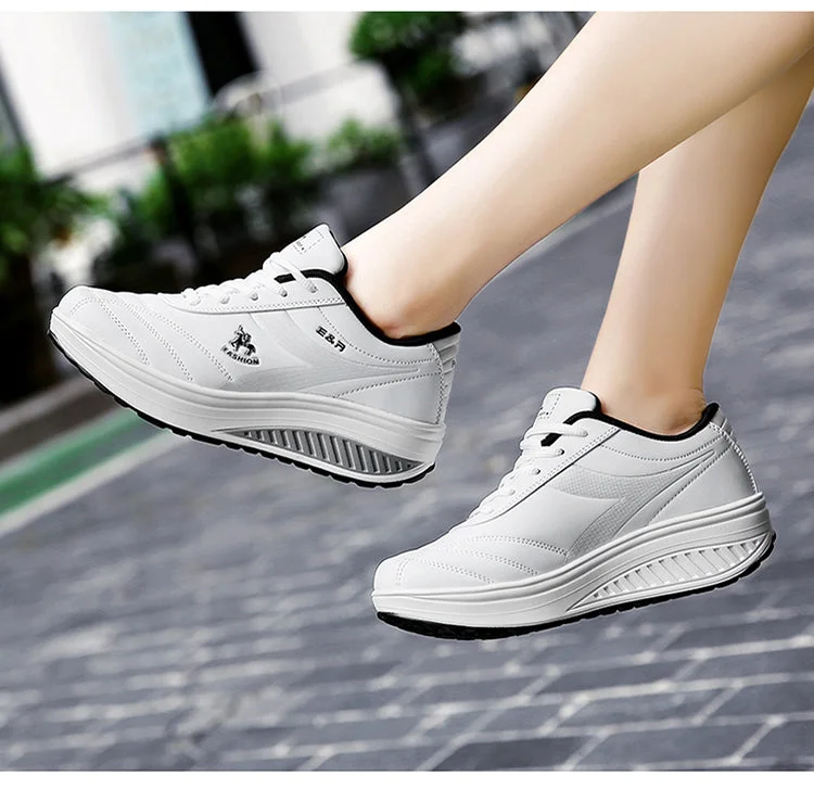 WGZNYN 2022 Platform Sport Shoes For Women Sneakers Pu Leather Breathable Comfortable Fashion Womens Walking Casual Shoes
