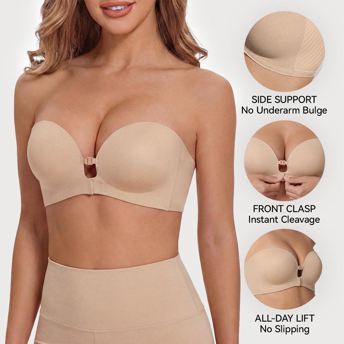 LUCKMEEY Womens Strapless Front Closure Bra Push Up Lift Bra Padded Add Cup Non Slip Anti-Slip Grip & Removable Straps Fit Outfits Wireless Supportive Seamless Comfortable LUCKMEEY Womens Strapless Front Closure Bra Push Up Lift Bra Padded Add Cup Non Slip Anti-Slip Grip & Removable Straps Fit Outfits Wireless Supportive Seamless Comfortable