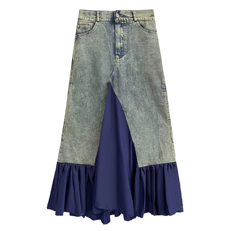 Niche Design Splicing Denim Skirt - yankia
