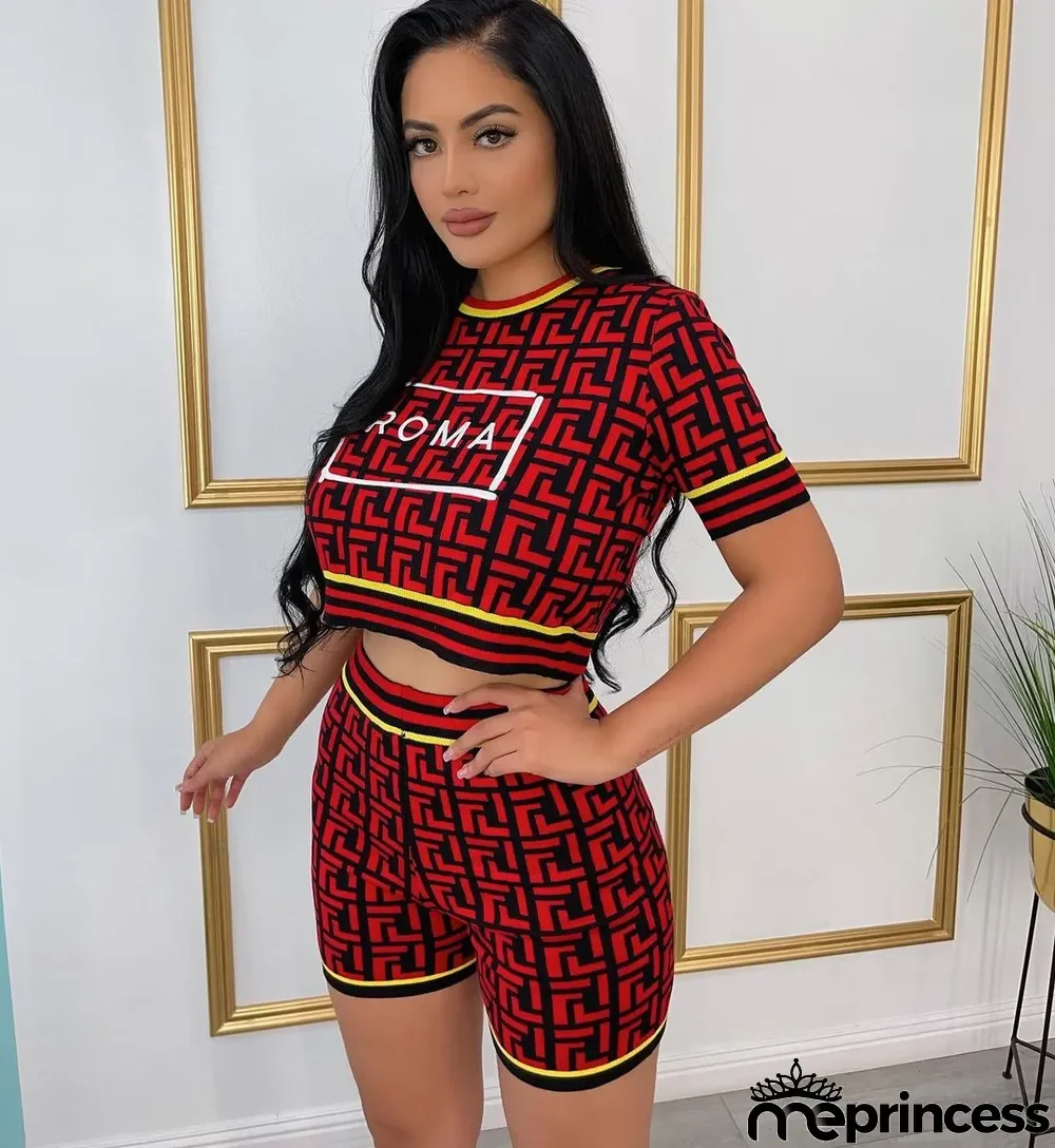 Casual Fashion Letter Embroidery Printing Short Sleeve Suit