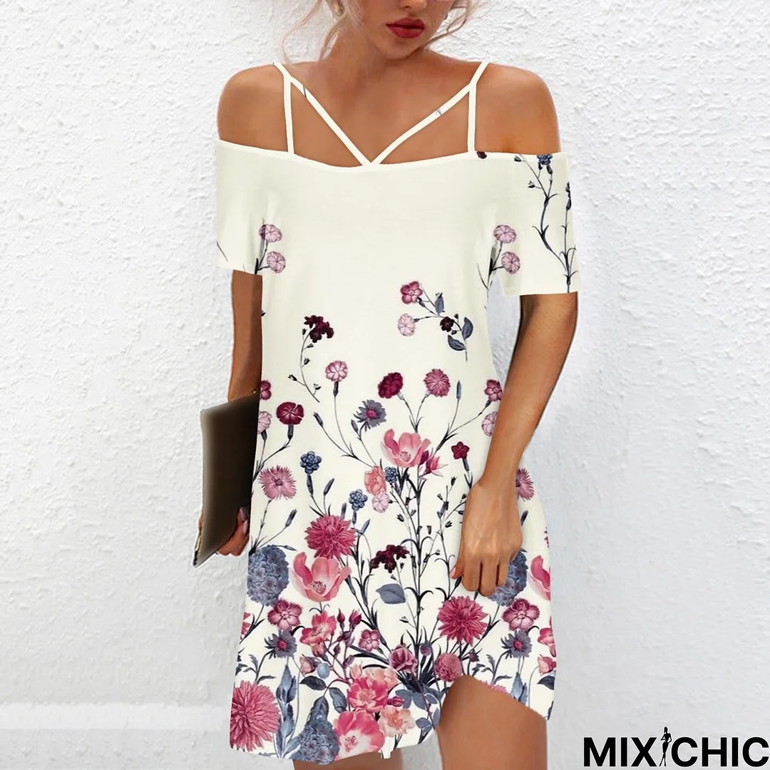 Pretty Women's Off-shoulder Adjustable Printed Midi Dresses