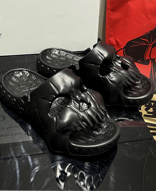 Fashion Plain Hollow Anti-Slip Skull Outdoor Platform Slippers 
