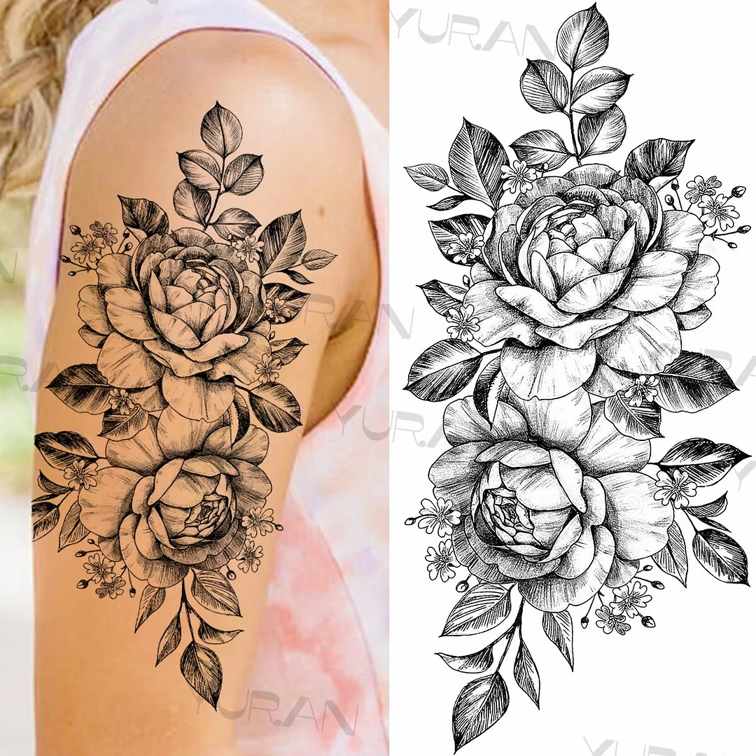 Sdrawing Rose Flower Temporary Tattoos For Women Realistic Snake Butterfly Flora Fake Tattoo Sticker Arm Body Waterproof Tatoos
