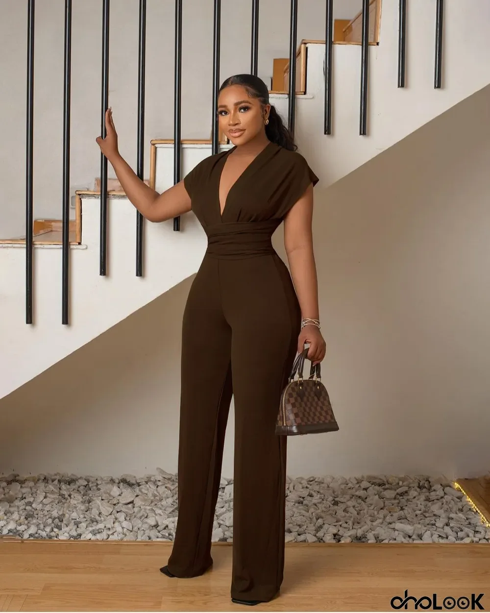 Low-cut Solid Color Slim Jumpsuit