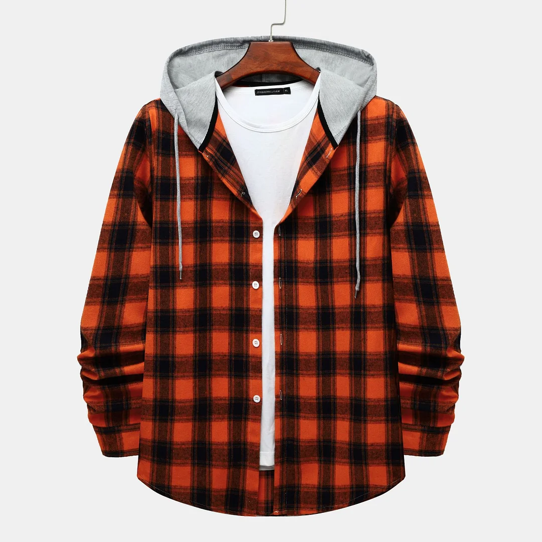 Men's Vintage Plaid Hooded Shirt 18Colors Light Weight Plaid Shirt