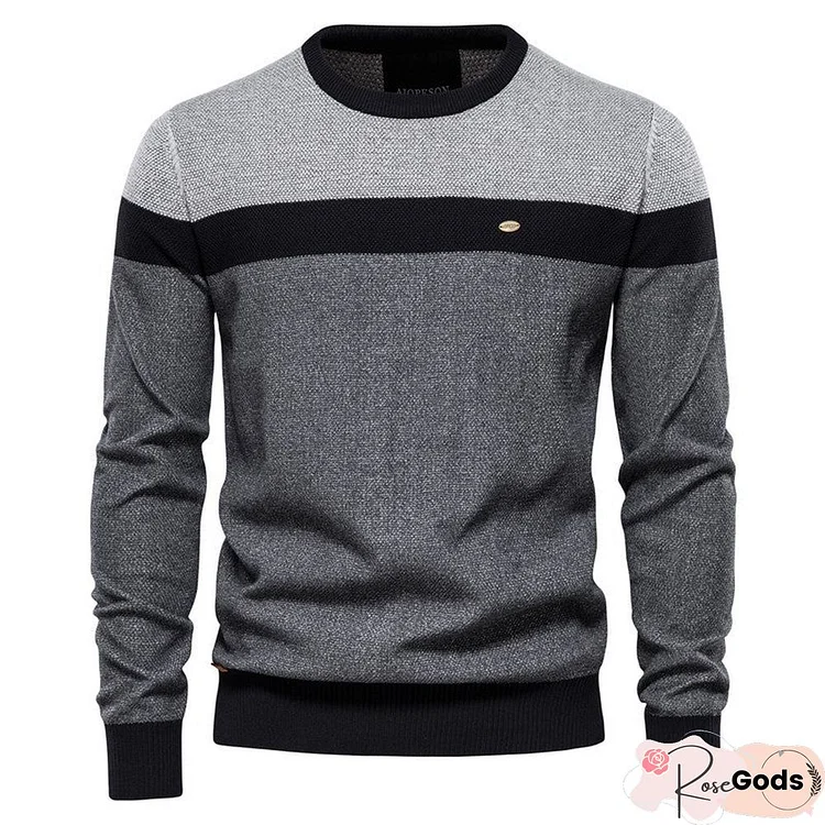 Striped Spliced Long Sleeve Men's Sweater