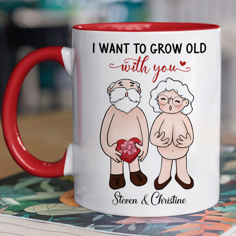 Loveyoufancy I Want To Grow Old With You, Personalized Accent Mug, Anniversary Gift For Couple