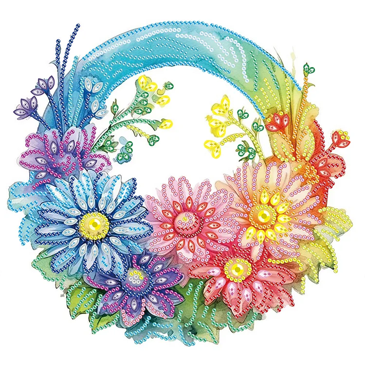 Rainbow With Flowers 30*30CM(Canvas) Special Shape Drill Diamond Painting gbfke