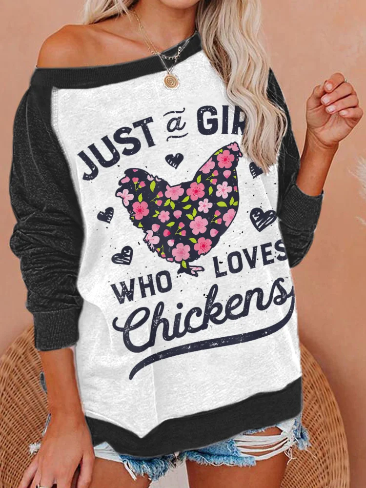 Girl Like Chickens Printed Contrast Sweatshirt