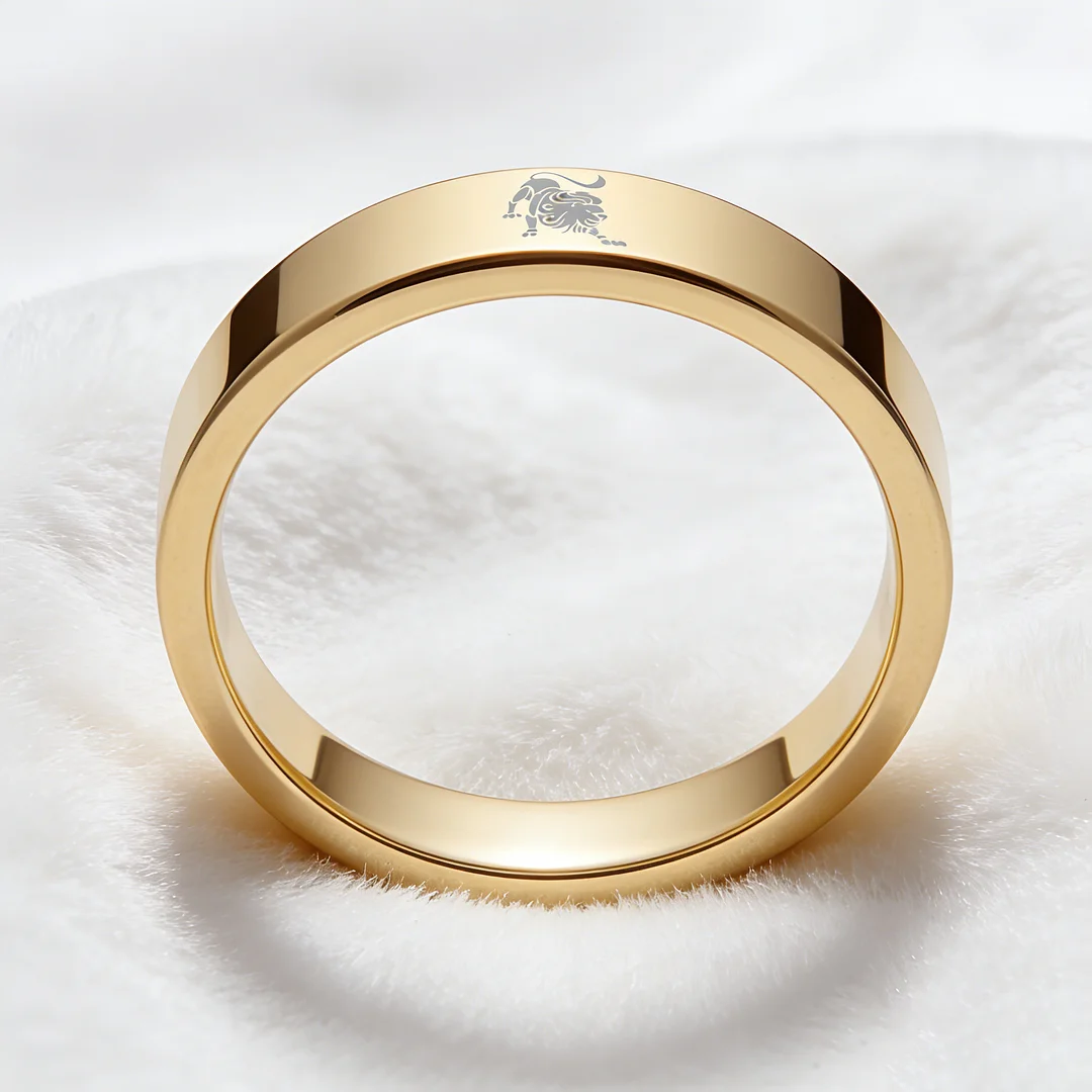 Mens Womens Flat Leo Tungsten Carbide Rings Gold Couple Wedding Bands Top Comfort Fit 4MM 6MM 8MM Width