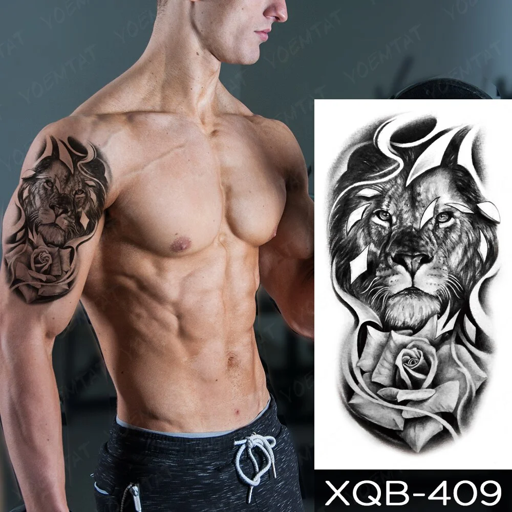 Sdrawing Temporary Tattoo Sticker Old School Lion Wolf Flash Tatto Triangle Geometry Body Art Arm Fake Tatoo Men Women