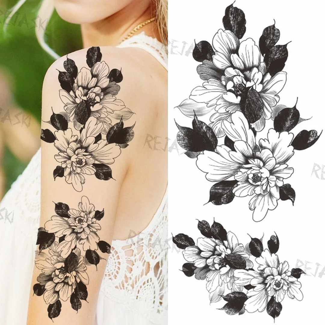 Black Infinity Temporary Tattoos For Women Girls Realistic Sun Flower Rose Letter Fake Tattoo Sticker Waterproof Arm Tatoos