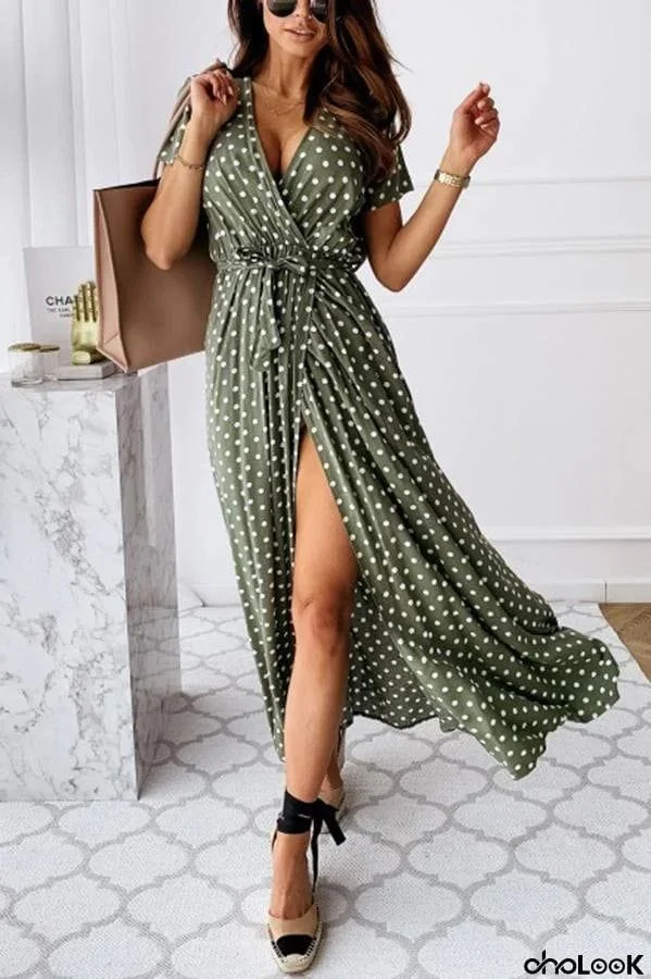 Free Falling Polka Dot Wrap Maxi Dress