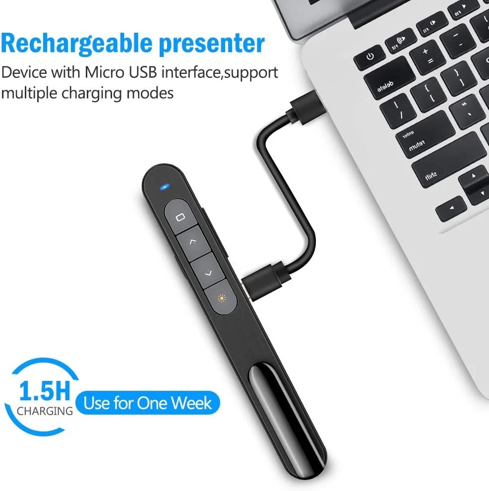 DinoFire for Bluetooth Presentation Remote Powerpint Clicker USB Rechargeable RF 2.4 GHz Dual Modes Wireless Presenter Presentation Clicker Slide Advancer for Mac/Keynote/PC/PPT 11  (UPC/EAN)701473808109