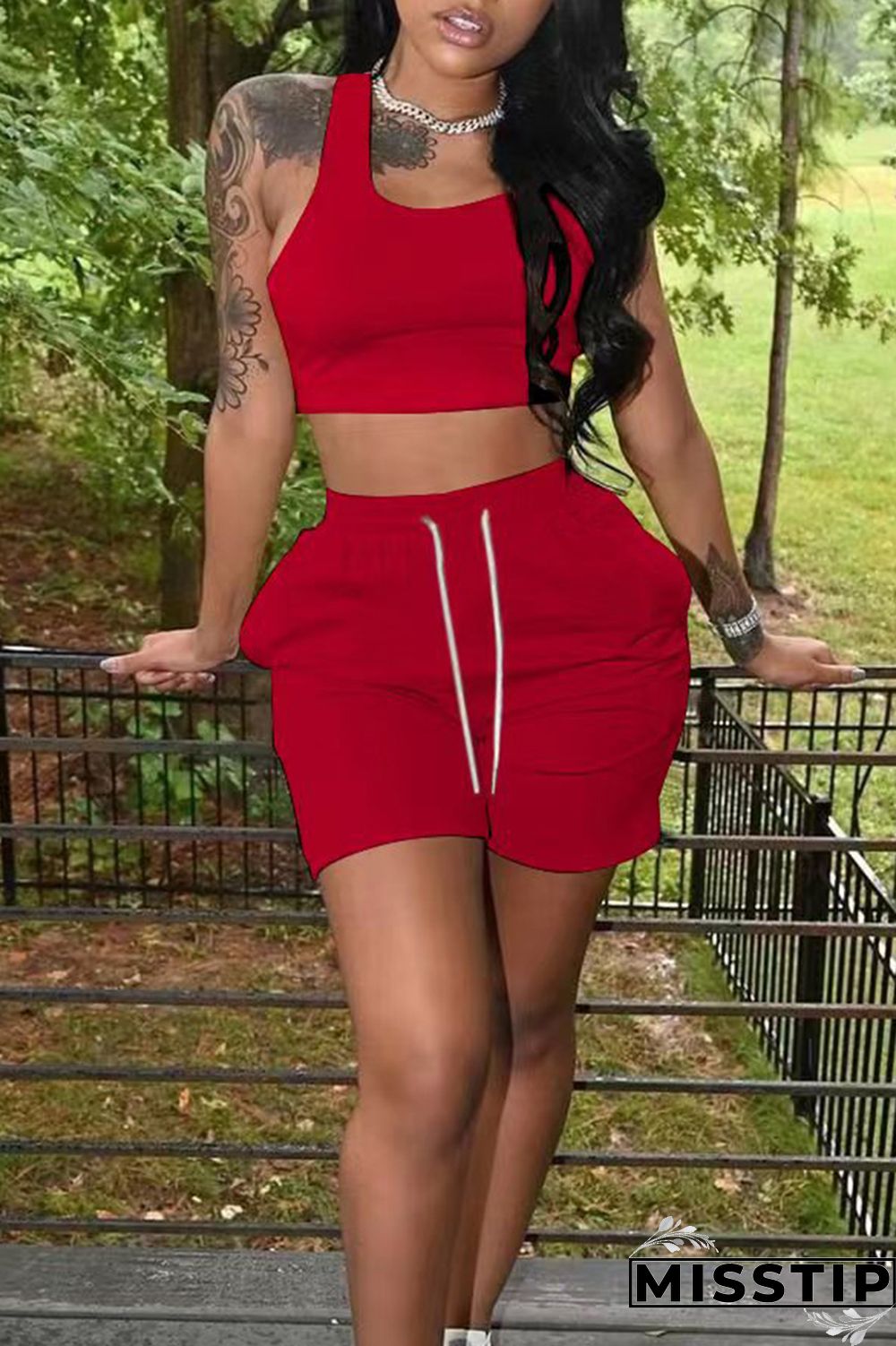 Orange Casual Solid Basic U Neck Sleeveless Two Pieces